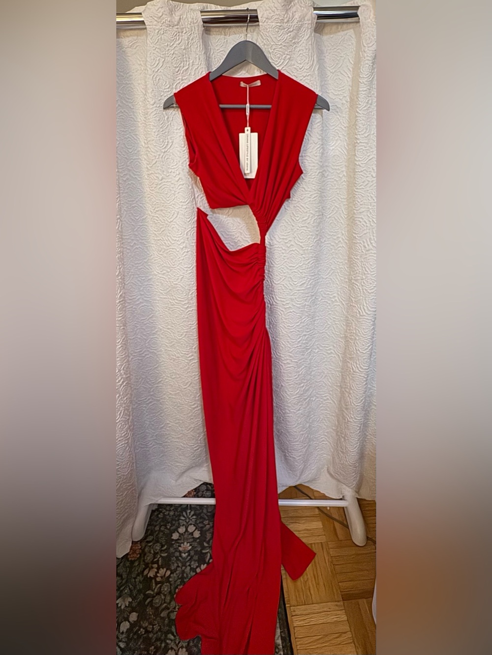 Milio Milano Oriana NWT Red Cutout Ruched Maxi Dress Formal Size XS